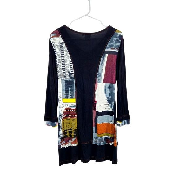 Parsley & Sage Patchwork Mixed-Media Tunic Top V-Neck 3/4 Sleeve Size Small - Picture 2 of 7